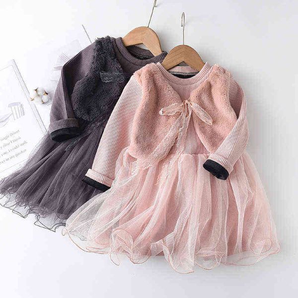 

thick girls imitation mink velvet dress plus velvet princess dress 2021 autumn and winter new children's dress y220819, Red;yellow