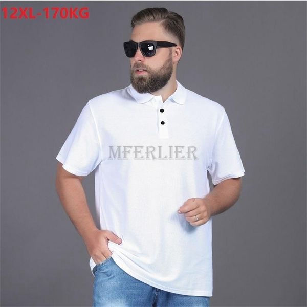 

summer men polo shirt short sleeve large size 10xl 11xl 12xl letter ice silk tees turn down collar loose 54 70 220317, White;black