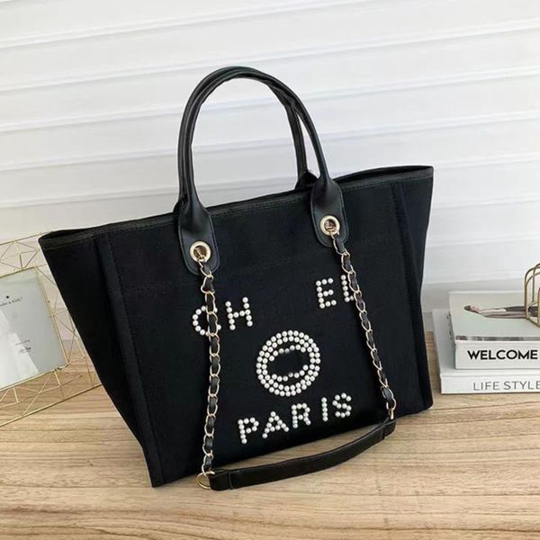 

women's luxury fashion handbags evening bags brand ch pearl tote canvas beach bag designers female portable large capacity big handbag