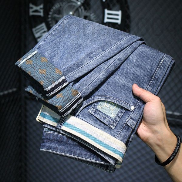 

men's jeans designer high end light luxury jeans men's spring 2022 new slim fit small feet casual blue long pants fashion brand 5m