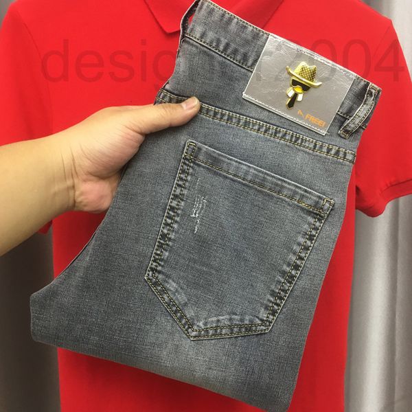 

men's jeans designer youth trend summer 2022 men's thin print embroidered jeans slim fit leggings 1921, Blue