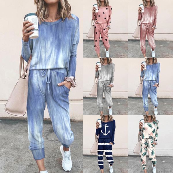 

women's tracksuits new home women's loose print long sleeve leisure suit, Gray