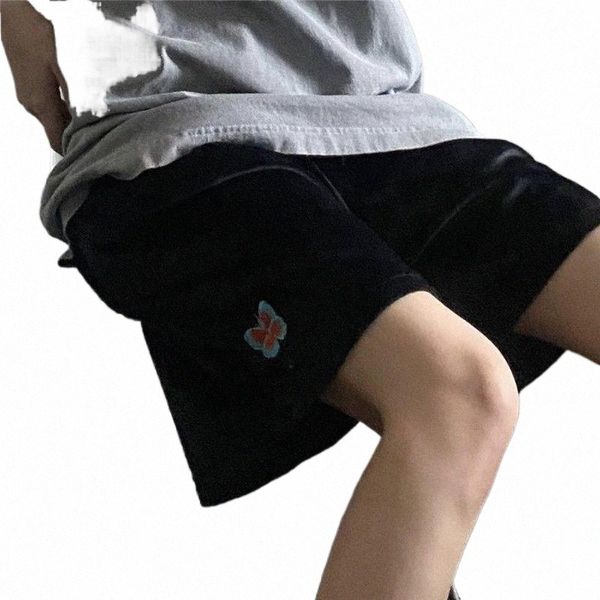 

women's shorts elastic waist casual beach party korean version clothing high cartoon butterfly embroidery movement women summer b7bl#, White;black