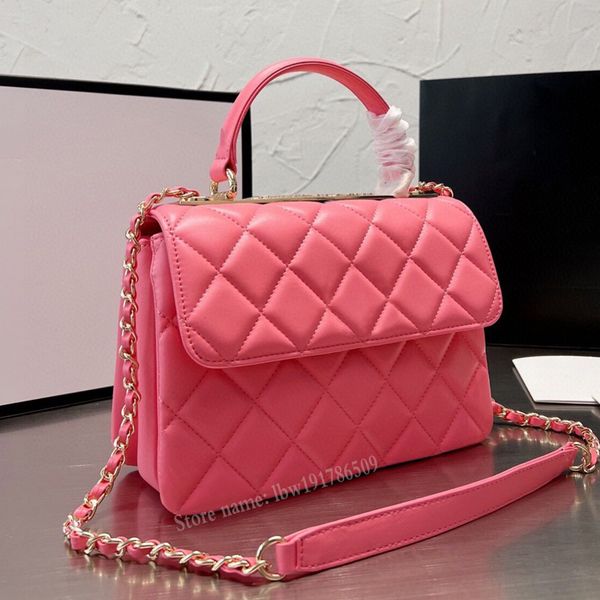 

fashion leather shoulder bags luxury lambskin purse designer handbag retro style handle metal sheets chain cross body diamond latti