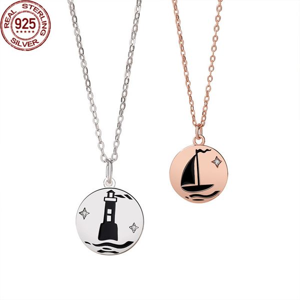 

lighthouse couple necklace strands a pair of pure silver round geometric minority design strandss for men and women as souvenir gifts, Black