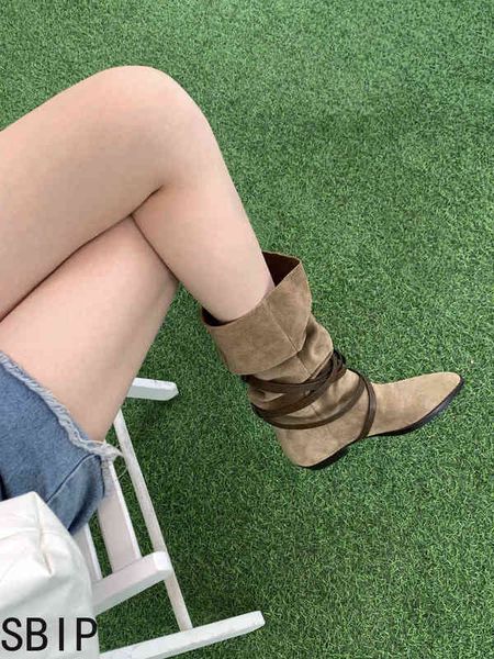 

fall pile style boots flat pointed straight women brown long goth 220815, Black