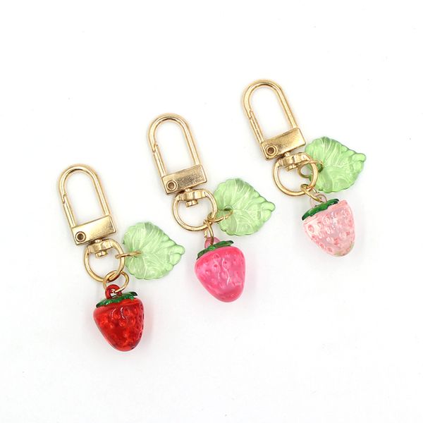 

wholesale fruit straberry keychain acrylic key rings hangbag decoration zipper pull charm planner charms accessories, Slivery;golden