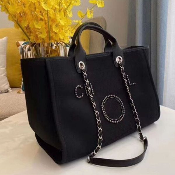 

women's fashion luxury evening bags brand ch handbags pearl tote canvas beach bag designers female portable shoulder large capacity big, Black;red