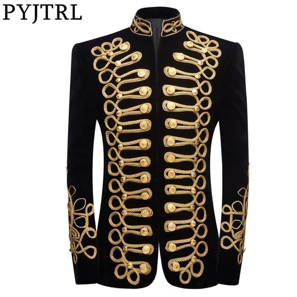 

pyjtrl mens plus size handmake black gold embroidery velvet blazer dj singers nightclub costume stylish suit jacket stage wears 220819, White;black