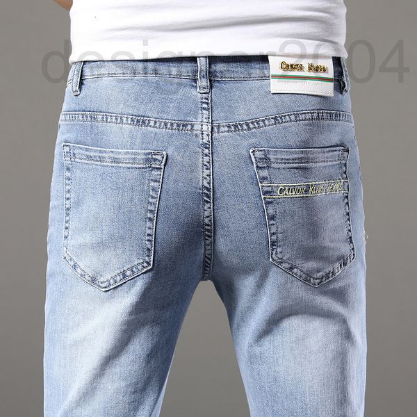 

men's jeans designer european fashion brand high-end slim fitting jeans men's summer thin pants korean version ruffian handsome li, Blue