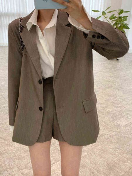 

women spring summer casual elegant blazer long sleeve jacket black shorts 2piece set female fashion office outfits j220813, White;black