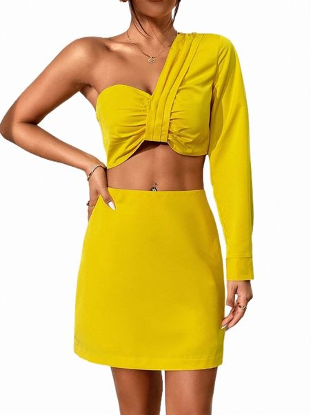

one shoulder crop & skirt 89hi#, White