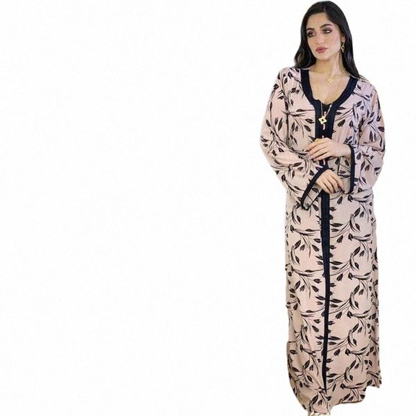 

ethnic clothing abaya muslim women printed long dress turkish kaftan casual v-neck arab maxi robe moroccan ramadan middle east islamic vesti, Red