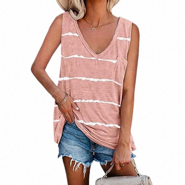 

summer tank stripe printing sleeveless loose simple women casual female ladies shirt streetwear d30 women's tanks & camis t1hf#, White