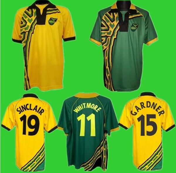 

97/98 jamaica soccer jerseys retro reggae boyz gardner sinclair brown dawes simpson cargill whitmore earle powell gayle williams boyd 1998 f, Black;yellow