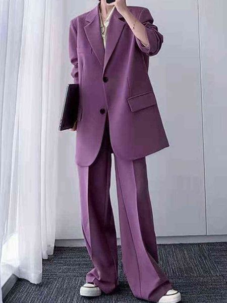 

women fashion casual loose blazer trousers suit office formal slim business pantsuit female vintage outfits two pieces set new j220813, White;black