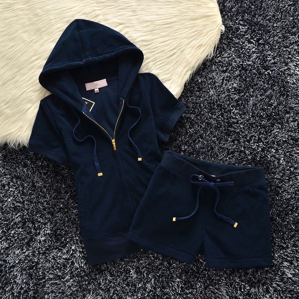 

short and sleeves shorts tracksuit women two piece pants multicolor royal blue velvet zipper hooded rhinestones logo designer tracksuits swe, White