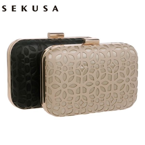 

sekusa fashion hollow out style pu evening bags with chain shoulder day clutches blackgold purse wallets 220818