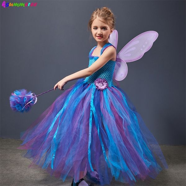 

fairy princess girls tutu dress with wings and wand kids birthday party pageant ball gown purim carnival vestidor robe infantil 220311, Red;yellow