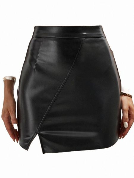 

women's skirts tall split hem pu skirt clothing apparel 96ij#, Black