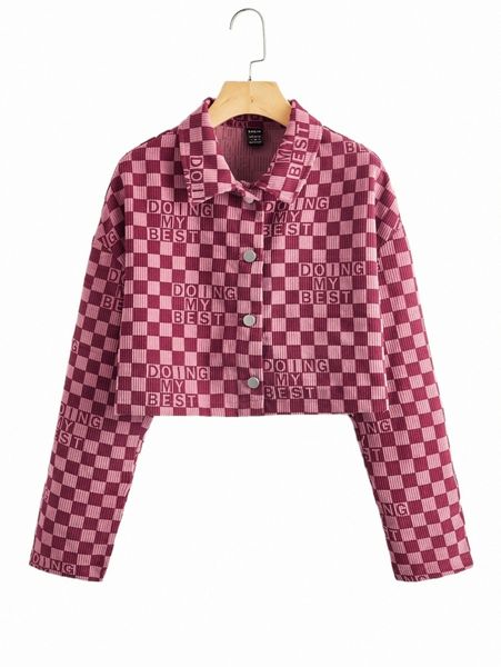 

women's jackets checker print drop shoulder jacket q6ssgva#, Black;brown