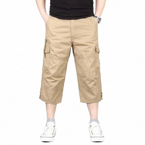 

men's jeans men solid color breathable pocket loose straight capri cropped pants trousersmen's 17fh#, Blue