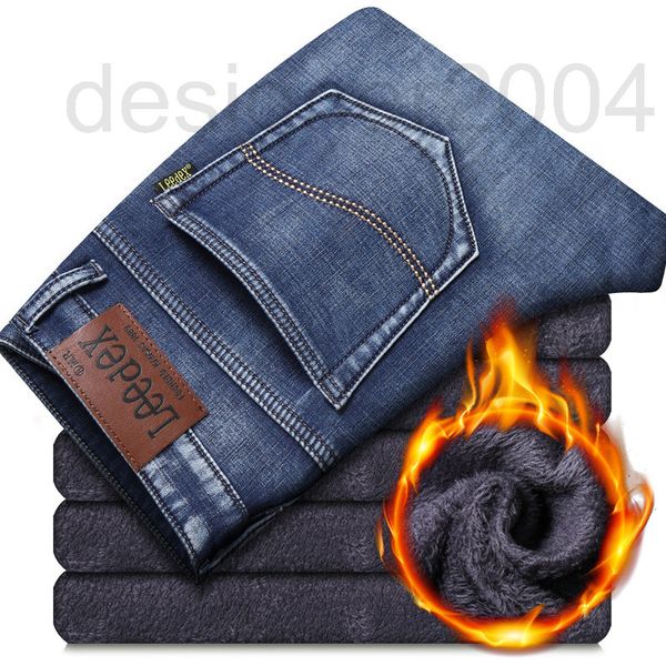 

men's jeans designer leedex plush thickened brand jeans men's loose straight elastic warm denim casual rlz0, Blue
