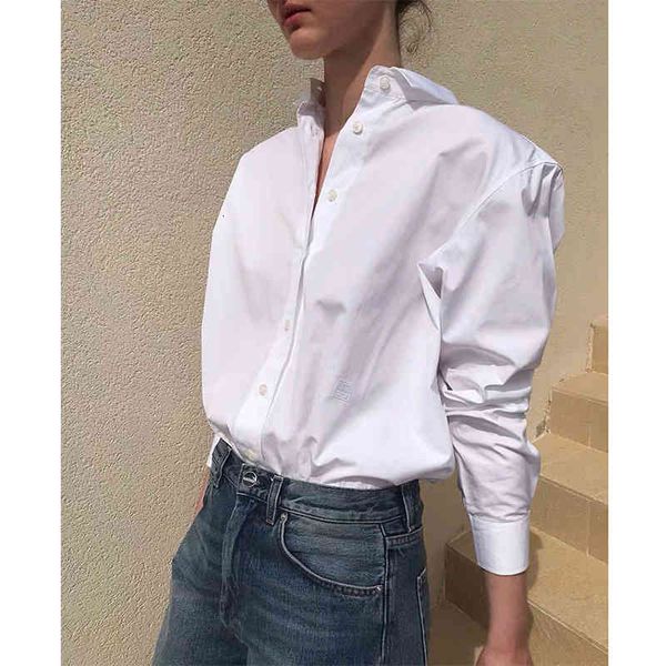 

casual dresses nordic toteme classic shirt women's spring and summer long sleeve cotton white loose silhouette versatile shirt s2c5, Black;gray