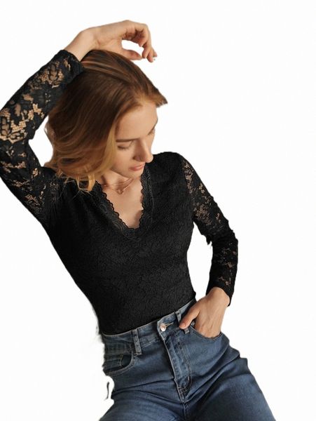 

frenchy lace panel v neck bodysuit r48f#, White