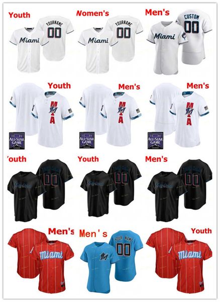 

2021 all-star game baseball jerseys 72 cody poteet 28 trevor rogers 19 miguel rojas 34 magneuris sierra 74 zach th190a men women youth white, Blue;black