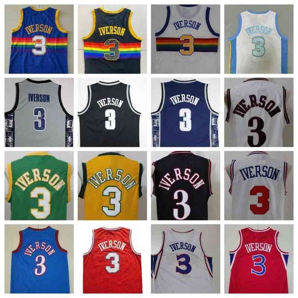 

mens retro georgetown hoyas gray allen 3 iverson college white red grey yellow jersey men basketball jerseys throwback sportswear, Black