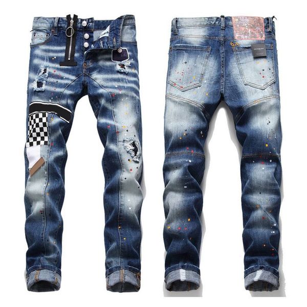 

europe and the united states men's jeans skinny jeans slim stretch men biker trousers mm0hf52jeans, Blue