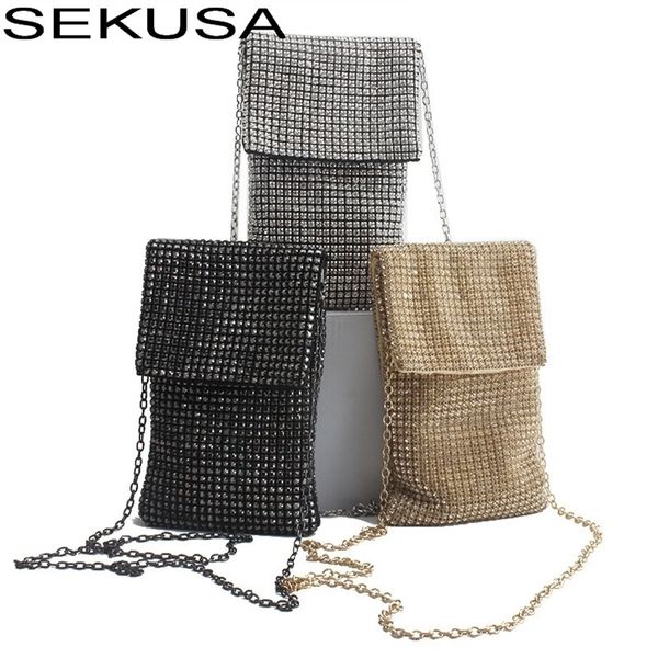 

sekusa phone case purse diamonds luxury rhinestones evening bags with chain shouler messenger handbags 220818