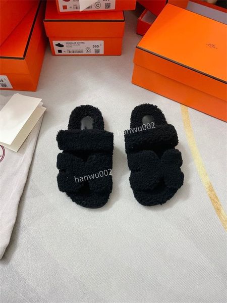

luxury slide designer fashion women wool sandals warm comfort slippers woman slipper shoes autumn winter slides scuffs sandal size35-41, Black