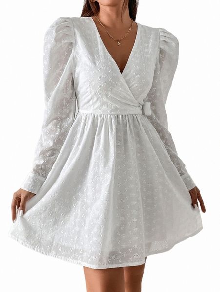 

surplice neck puff sleeve dress 95oe#, Black;gray