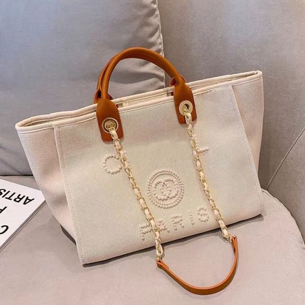

luxury fashion women's handbags evening bags brand ch pearl tote canvas beach bag female portable large capacity big handbag designers