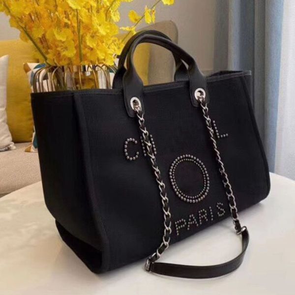 

luxury fashion women's handbags evening bags brand ch pearl tote canvas beach bag female portable large capacity big handbag designers