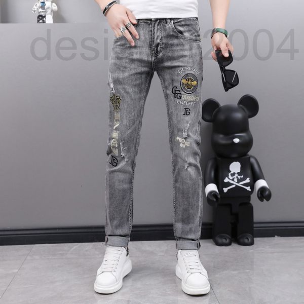 

men's jeans designer summer eagle embroidered new style slim pants 2022 gick, Blue