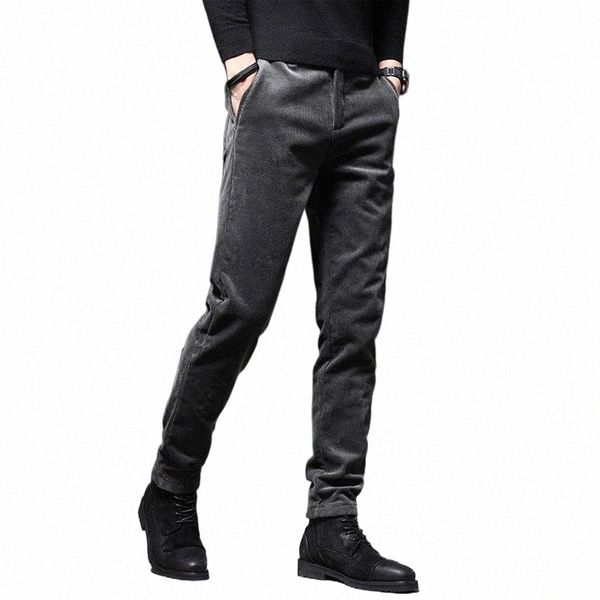 

men's jeans autumn winter ly fashion men designer slim fit casual business corduroy pants leisure smart thick velvet warm trousers k0f3, Blue