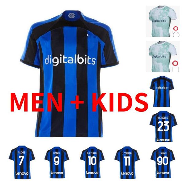 

2022 2023 lautaro lukaku 90 soccer jerseys dybala barella milan j. correa inters 22 23 football shirt calhanoglu gagliardini men kids 3rd ki, Black;yellow