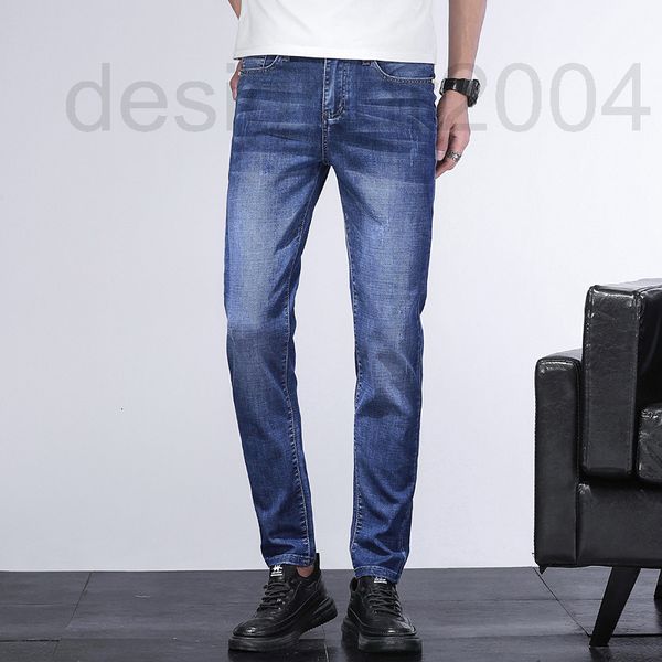 

men's jeans designer spring and summer 2021 new high-end light luxury business jeans men's cotton elastic slim straight tube middl, Blue