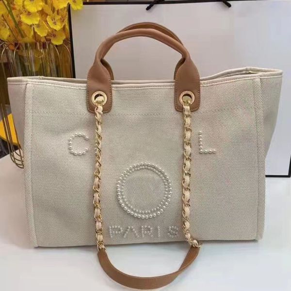 

fashion women's luxury handbags evening bags brand ch pearl tote canvas beach bag female portable large capacity big handbag designers
