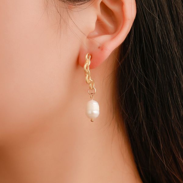 

chain twist pearl dangle earrings women tassel matte gold stud earring water drops alloy ear drop european banquet gift ornaments accessorie, Silver