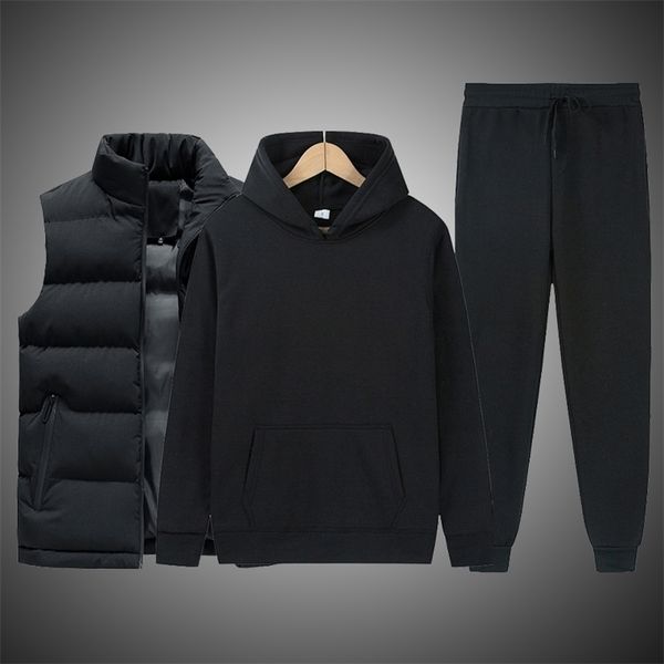

brand men solid color casual sets s vest hoodies pants 3 piece tracksuit trendy sportswear male clothing 220818, Gray