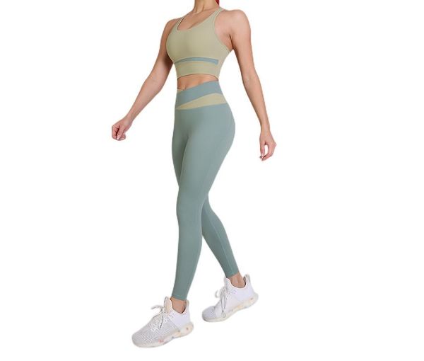 

4 needle 6 thread high elastic yoga outfits gym clothes non wired 2 piece set sports bra vest workout seamless leggings running tights jogge, White;red