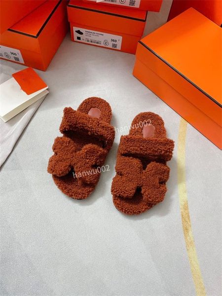 

2022 luxury slide designer fashion women wool sandals warm comfort slippers woman slipper shoes autumn winter slides scuffs sandal, Black