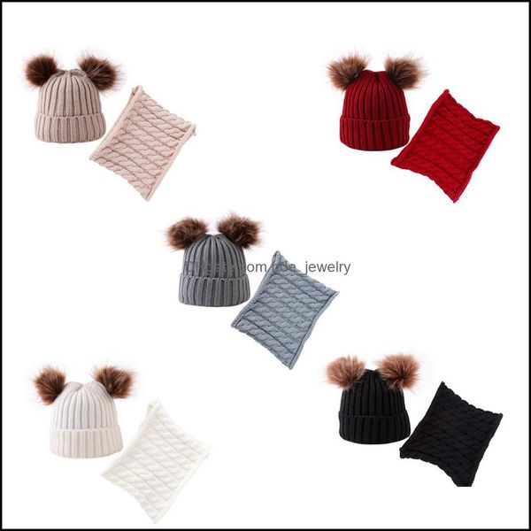 

caps hats autumn winter baby kids warm faux fur ball knitted hat neck warmer set children knitwear beanie skl cap necker bdejewelry dhee1, Yellow