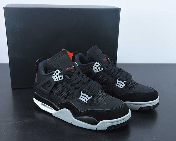 

jumpman 4 black canvas basketball shoes black/light steel grey-white-fire red outdoor trainers sports sneaker with original box