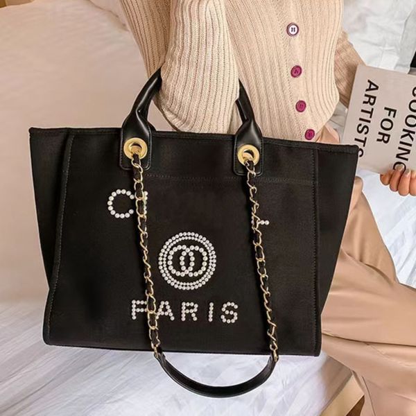 

fashion luxury women's handbags pearl evening bags brand ch canvas beach bag designers female large capacity shopping totes handbag big