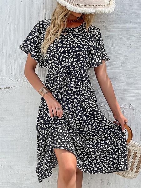 

liti print casual dresses summer dress women black floral, Black;gray